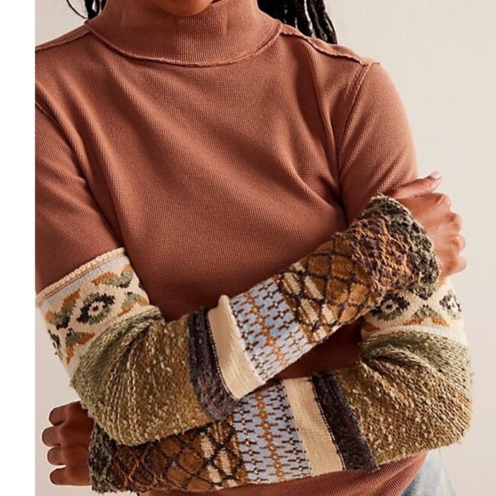 Free People We The Free All Too Well Cuff Mock Neck Sweater Knit Top Sz M